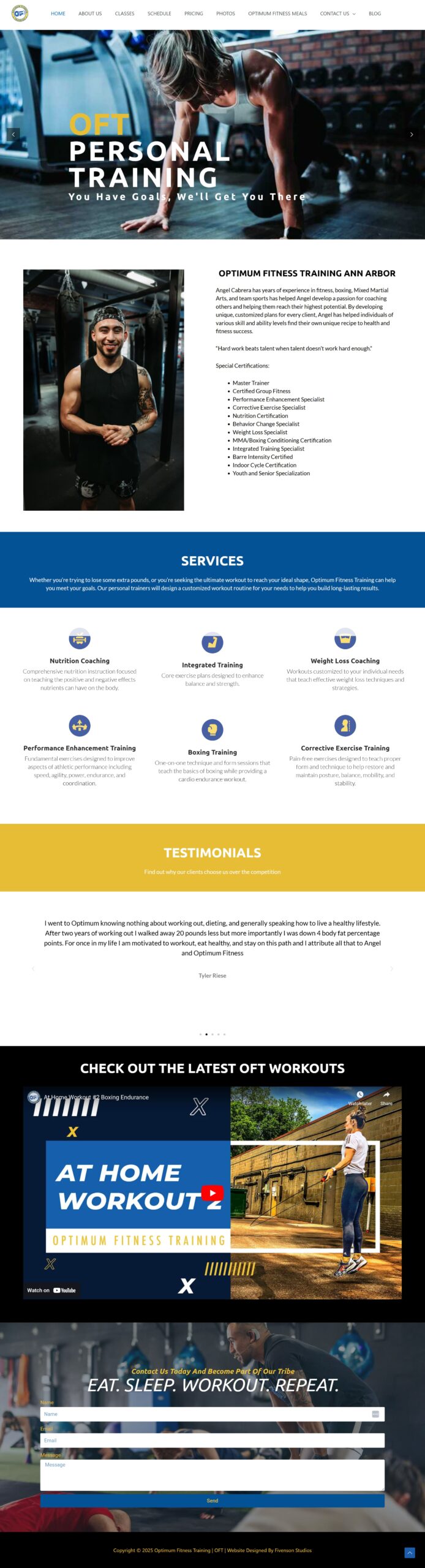 Optimum Fitness Training Web Design