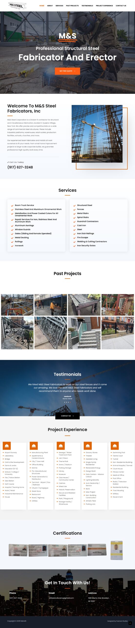 M&S Steel Fabrication  Web Design