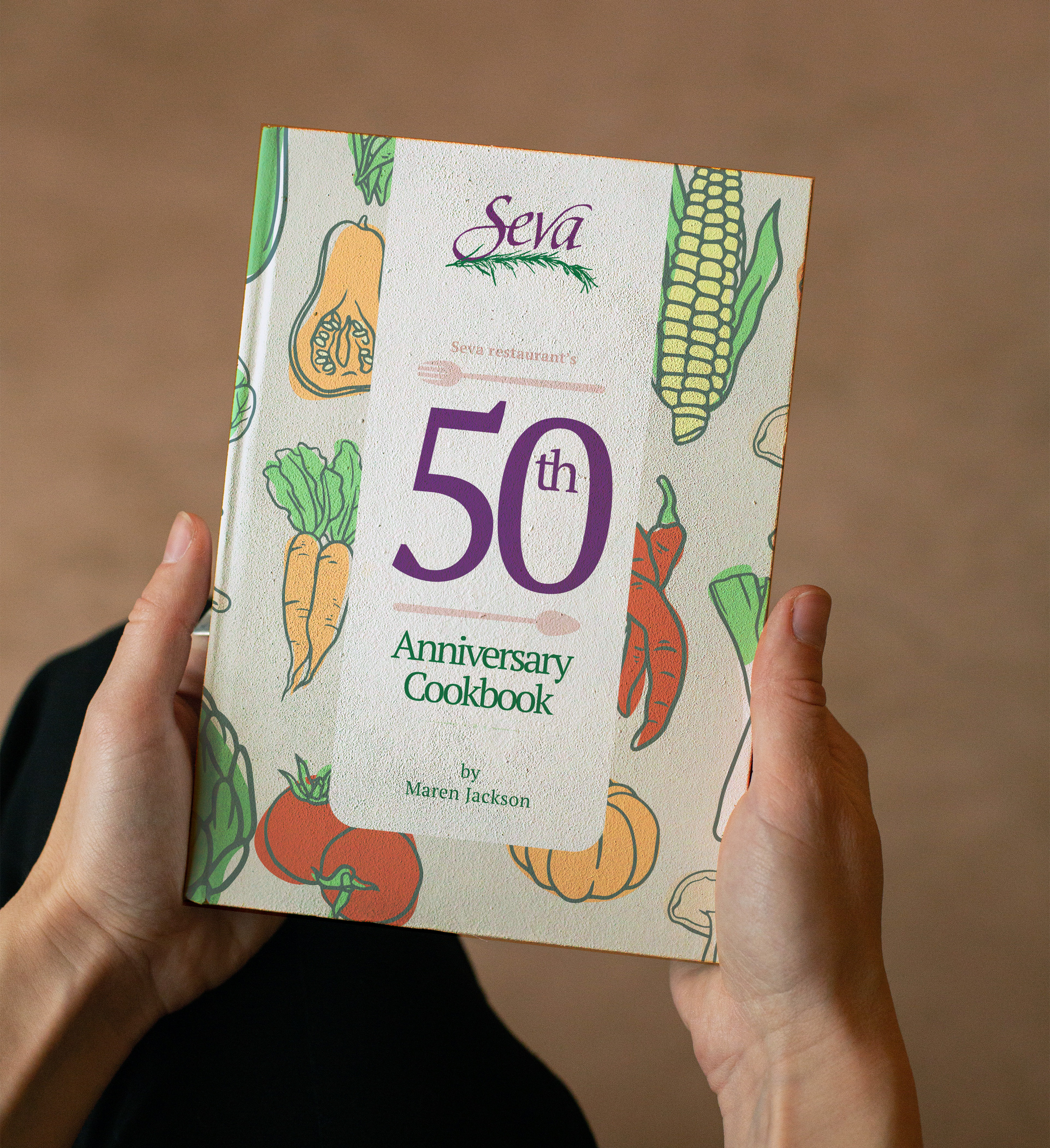 Seva Restaurant 50th anniversary cookbook cover design